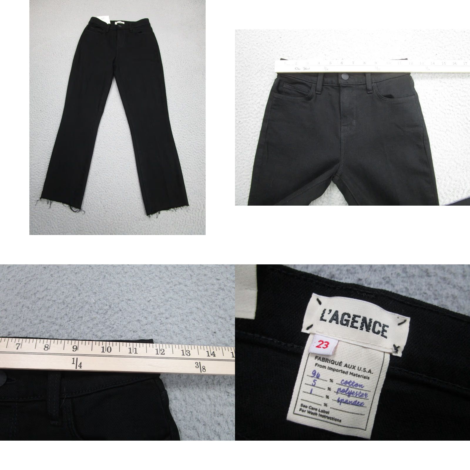 L'AGENCE L'Agence Jeans Womens 23 Black Sada Cropped Slim Raw Hem High Rise Stretch Denim Size 40" / US 18 - 8 Thumbnail