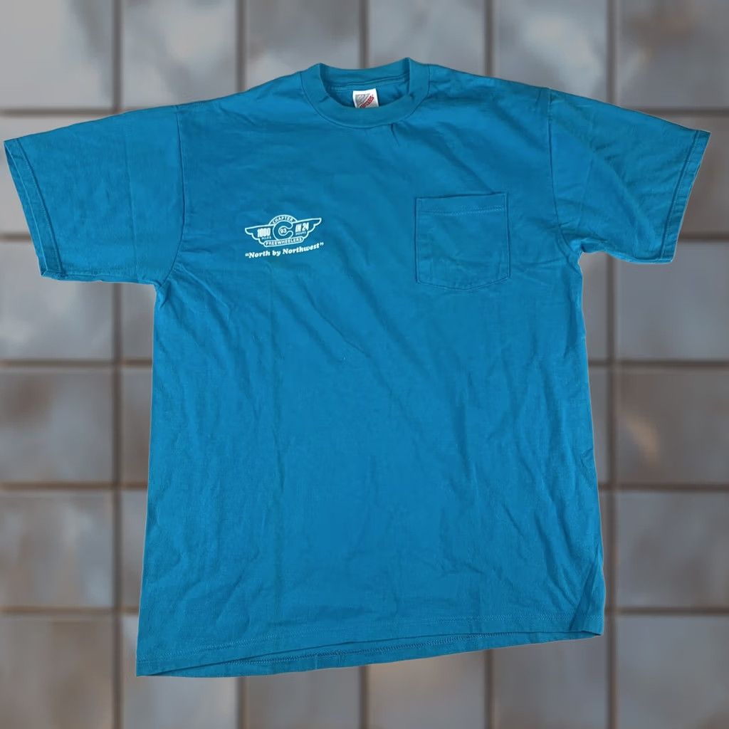 Jerzees VINTAGE 90s Motorcycle Rally L T-shirt Teal Jerzees USA Short Sleeve Graphic Tee Mens L 1000 Miles Freewheelers Size US L / EU 52-54 / 3 - 1 Thumbnail
