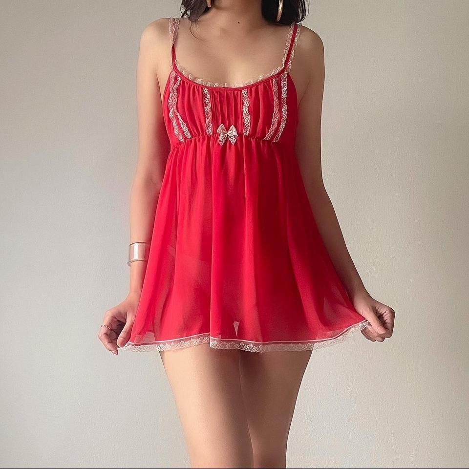 Victoria's Secret Vintage VS Red Chiffon Mini Dress (Small) Size S / US 4 / IT 40 - 3 Thumbnail