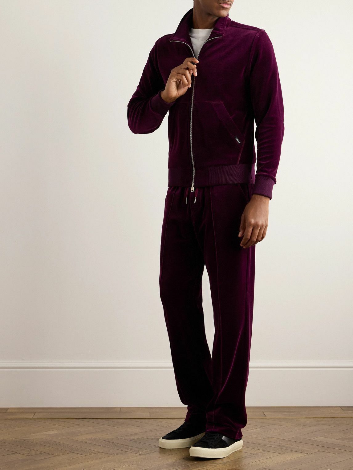 Tom Ford o1w1db10525 JZL001 Velvet Track Jacket in Purple Size US M / EU 48-50 / 2 - 2 Thumbnail