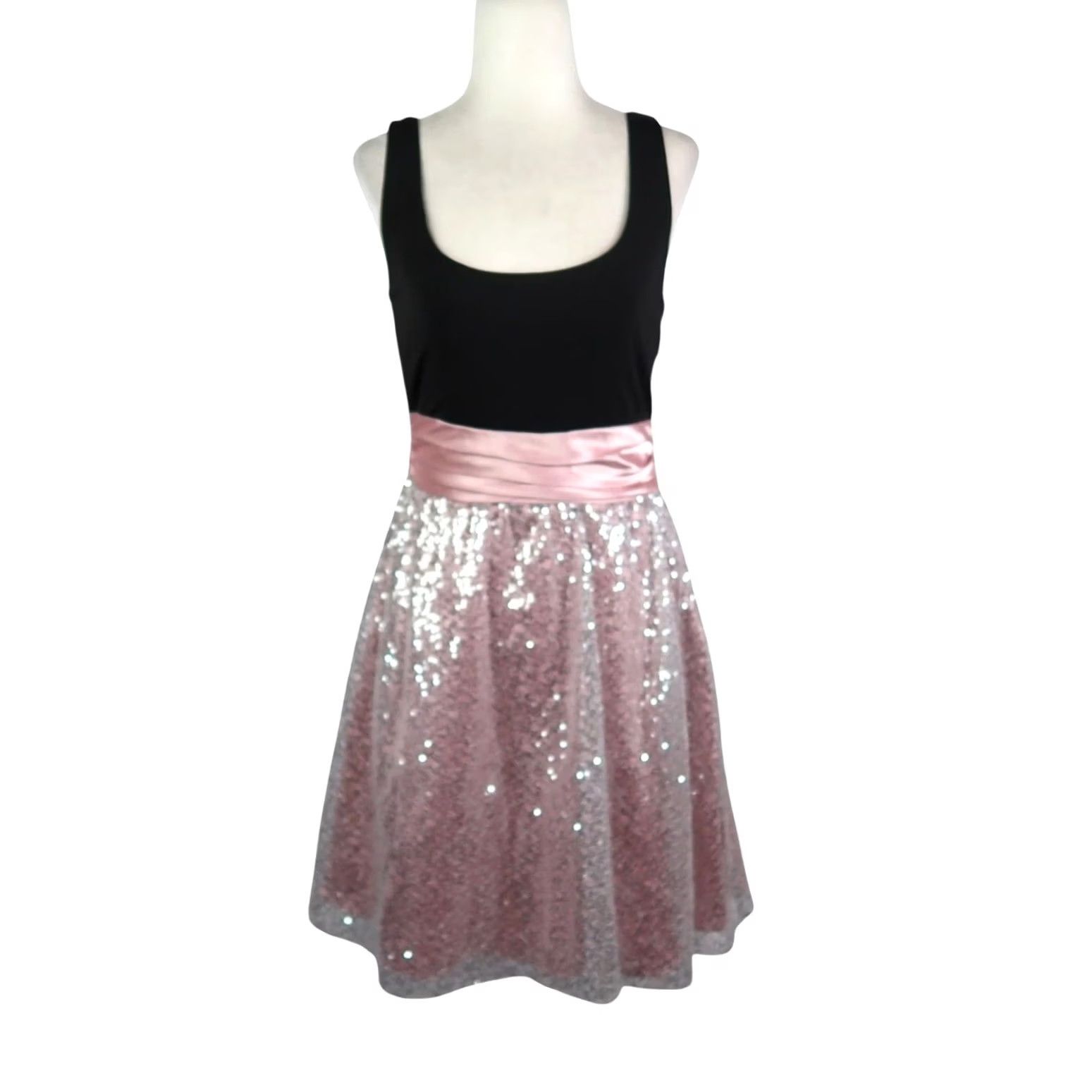 Vintage VINTAGE City Triangles Y2K Mini Dress 7 Black Pink Sequin Top Skirt Women Size M / US 6-8 / IT 42-44 - 2 Thumbnail