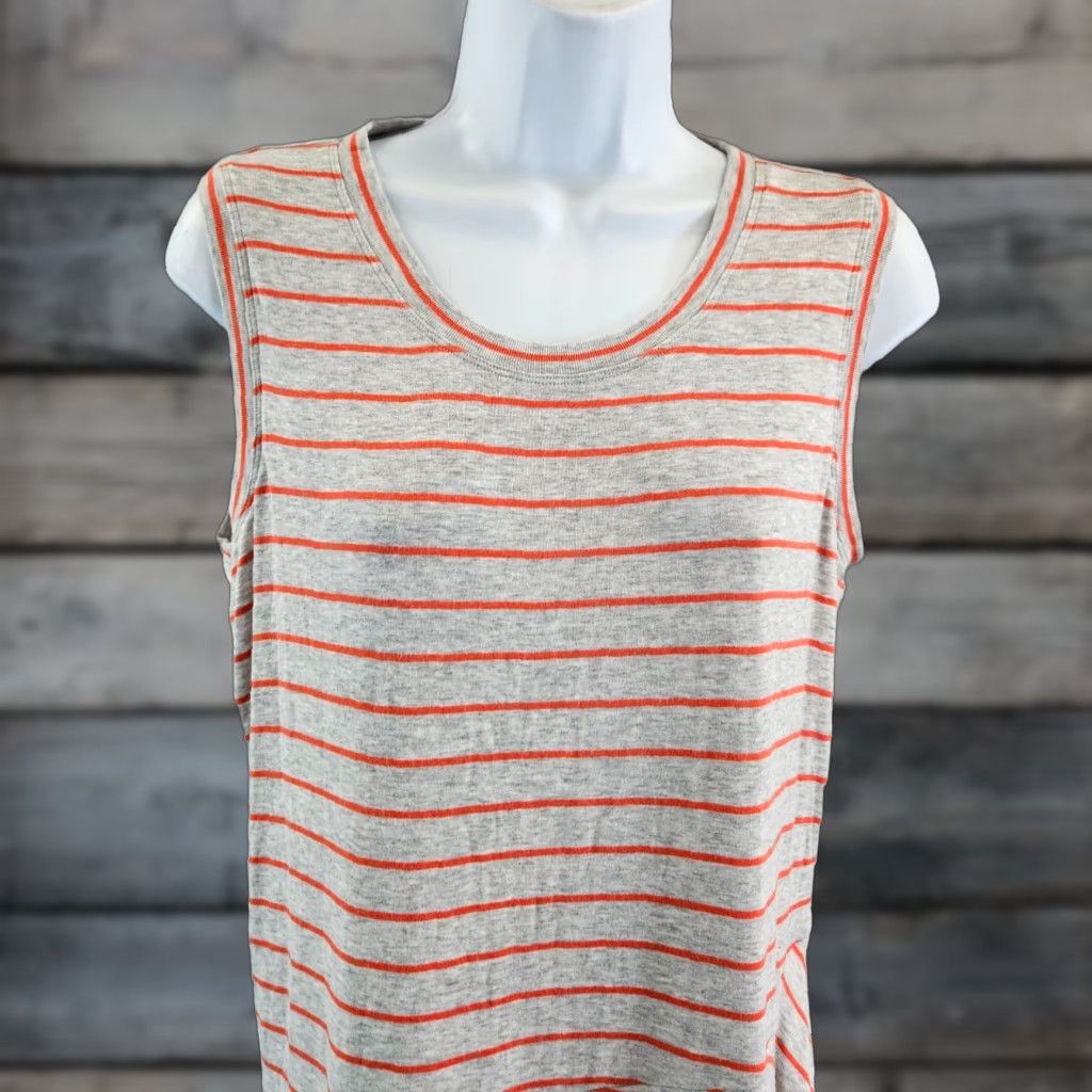 Vintage Cabi Tank Top Womens Ruffle Gray Striped Rayon Blend Sz S Small Sleeveless Shirt Top Women Size S / US 4 / IT 40 - 1 Thumbnail