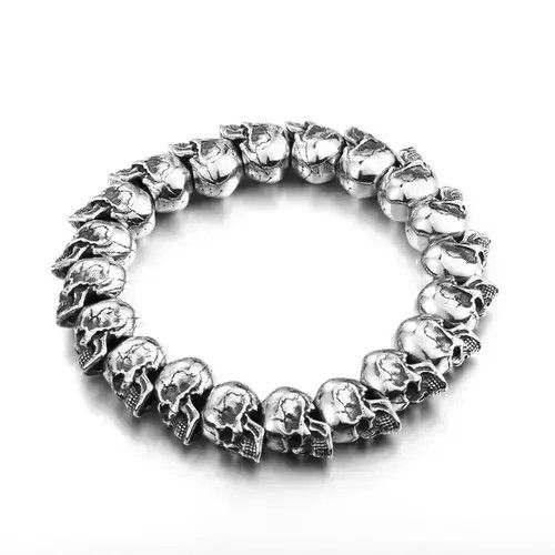 Other Skull Head Bracelet Chain Gothic Chrome Pagan Punk Grunge Size ONE SIZE - 4 Thumbnail