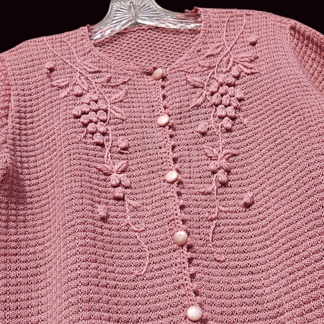 Vintage Vintage 70s Japanese Pastel Pink Lace Knit Floral Cardigan T Size M / US 6-8 / IT 42-44 - 9 Thumbnail