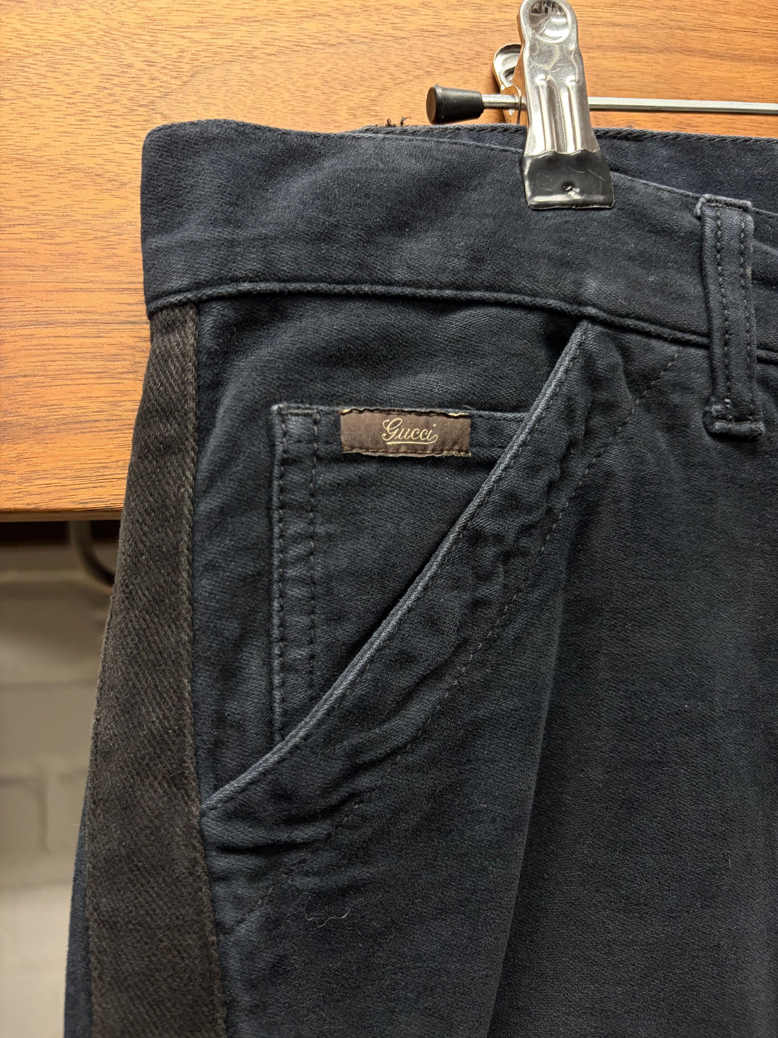 Gucci Vintage Gucci Brown Side Stripe Raw Blue Skinny Jeans Size US 30 / EU 46 - 2 Thumbnail