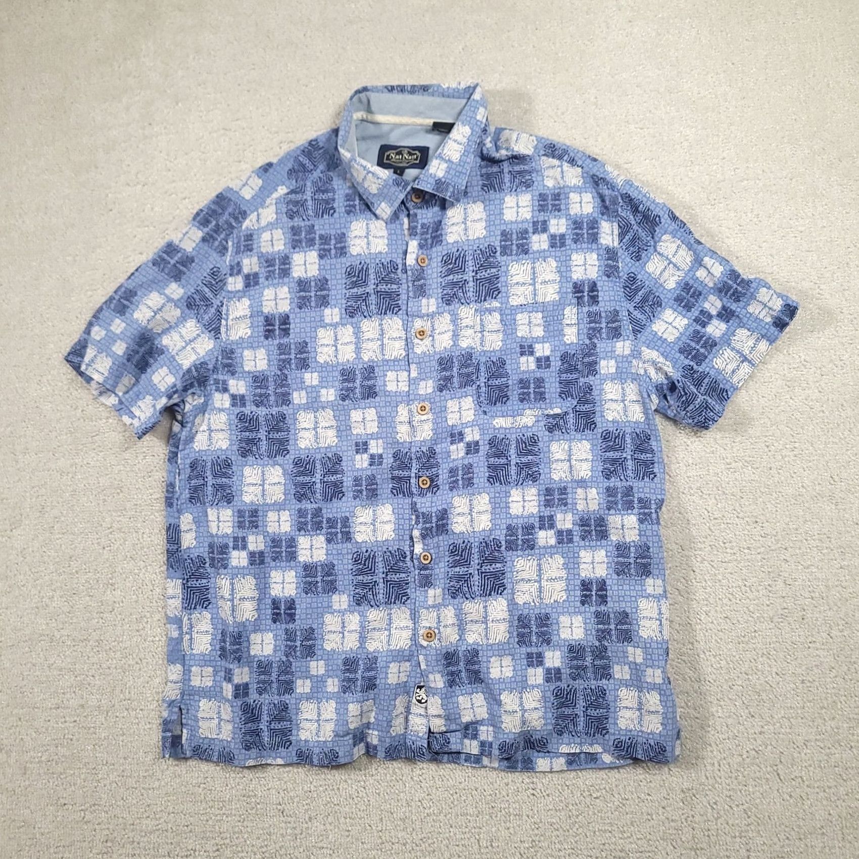 Nat Nast Nat Nast Silk Camp Shirt Mens L Blue Geometric Hawaiian Size US L / EU 52-54 / 3 - 2 Thumbnail
