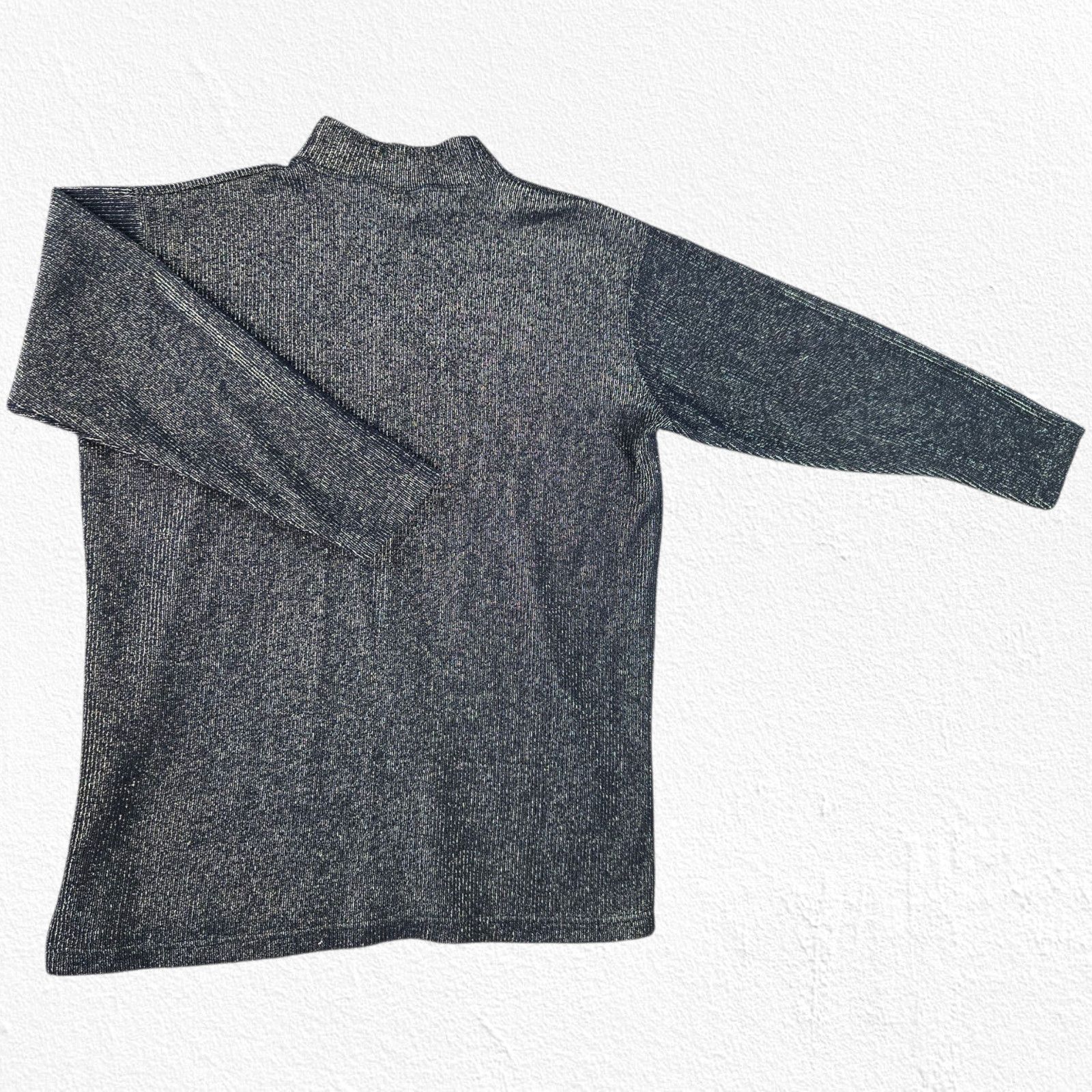 Metallic Gray Gold Mock Neck Ribbed Sweater Size Medium