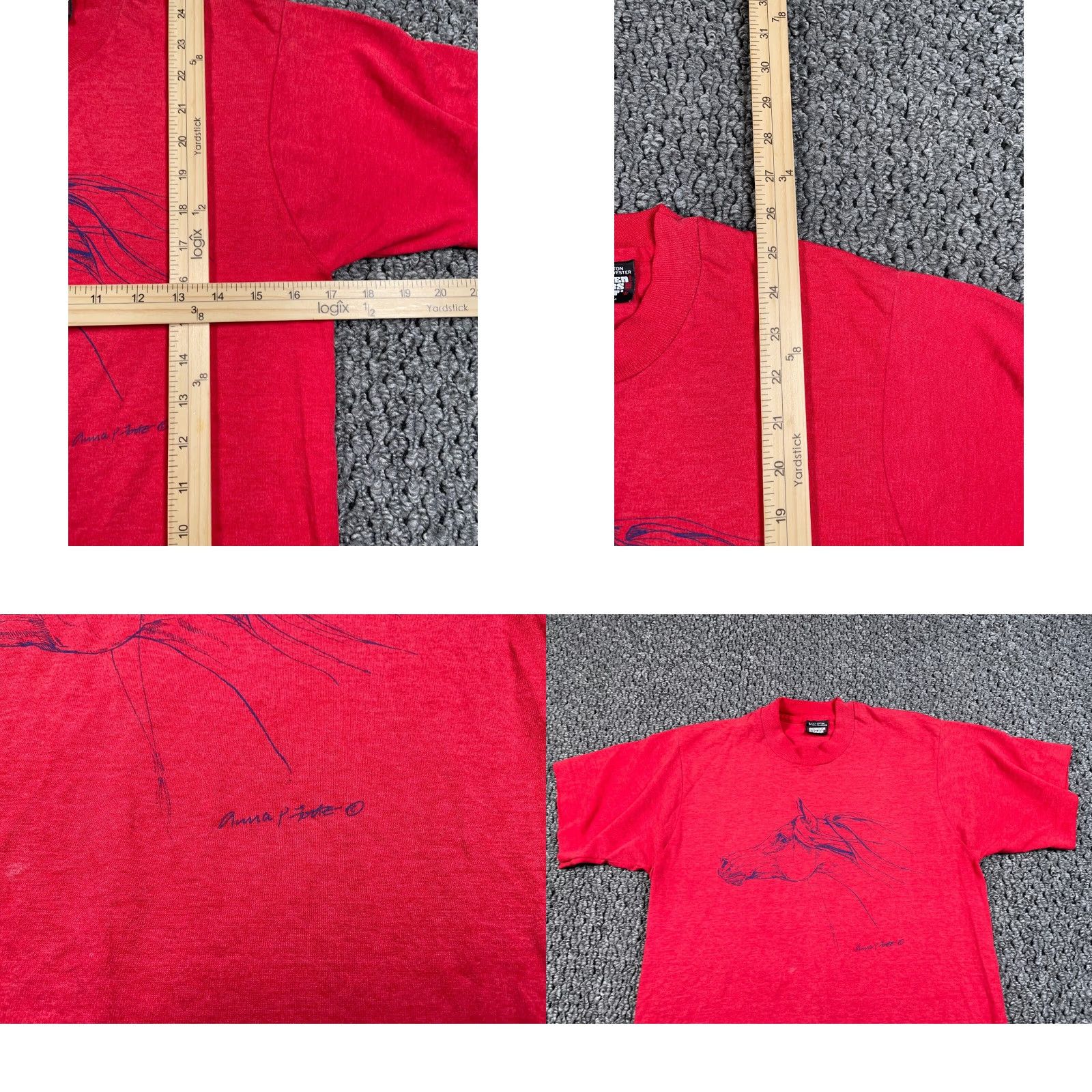 Vintage VINTAGE 80s Horse Sketch T-Shirt Mens Small Red Anna P Foote Print Shirt Size US S / EU 44-46 / 1 - 8 Thumbnail