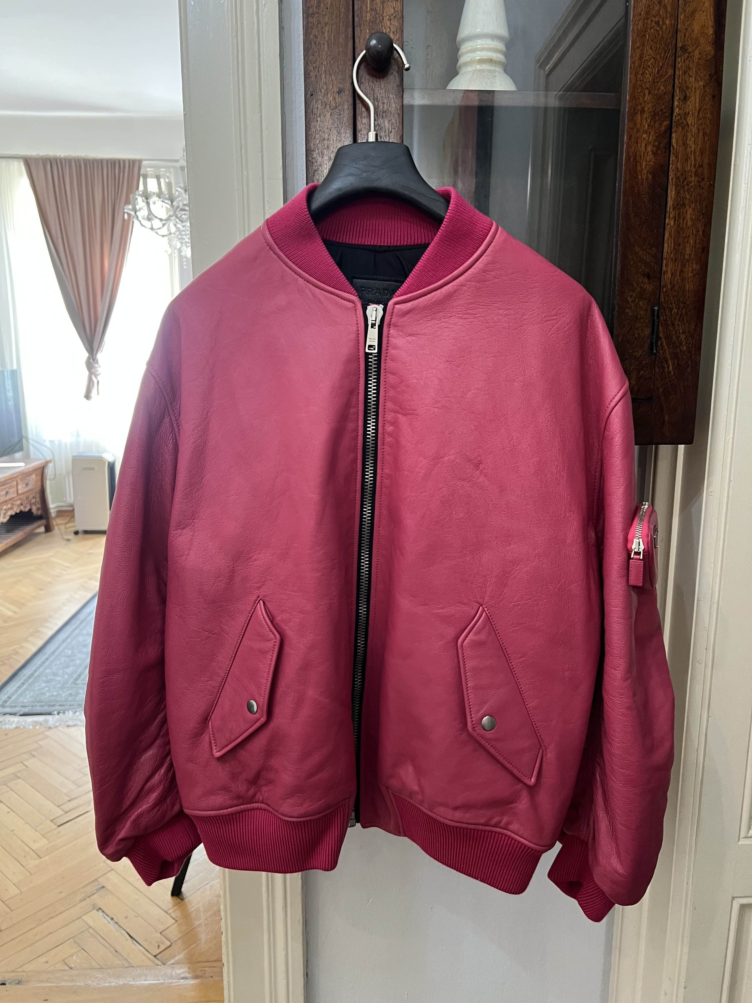 Prada Prada Pink Leather Bomber Jacket Size US L / EU 52-54 / 3 - 1 Thumbnail
