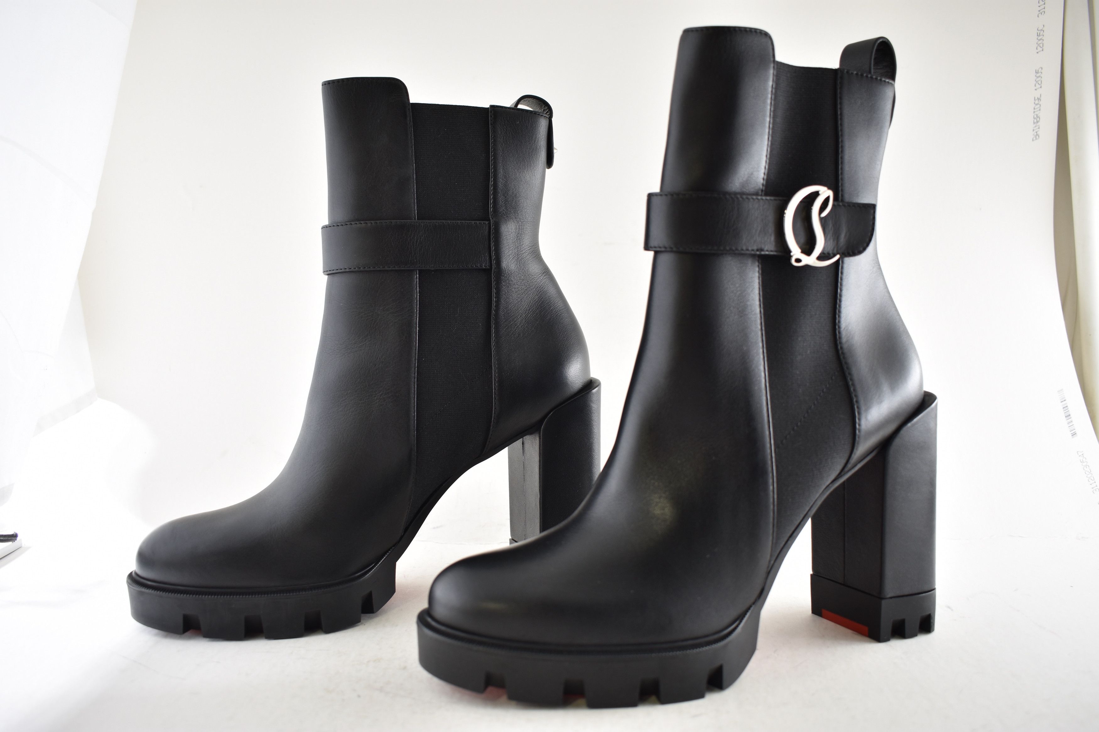 Christian Louboutin CL Chelsea Lug 100 Black Leather Ankle Block Heel Boot 41 Size US 11 / IT 41 - 17 Thumbnail