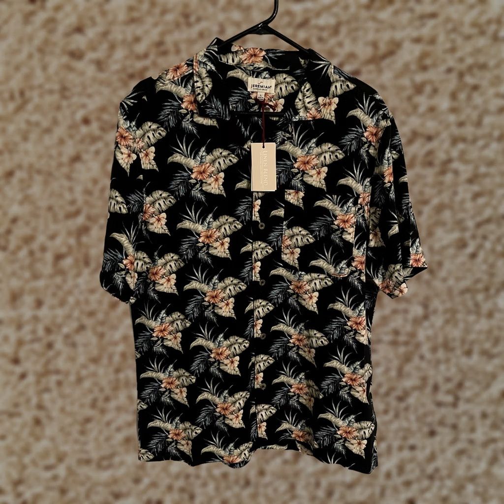 Vintage VINTAGE Jeremiah Linen Blend Black Floral Camp S/S Hawaiian Shirt - Men's Large - New Size US L / EU 52-54 / 3 - 1 Thumbnail