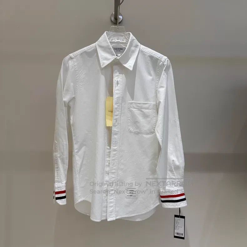 Thom Browne Thom Browne Three-Color Stripe Shirt in White Oxford Cloth Size US XS / EU 42 / 0 - 1 Thumbnail