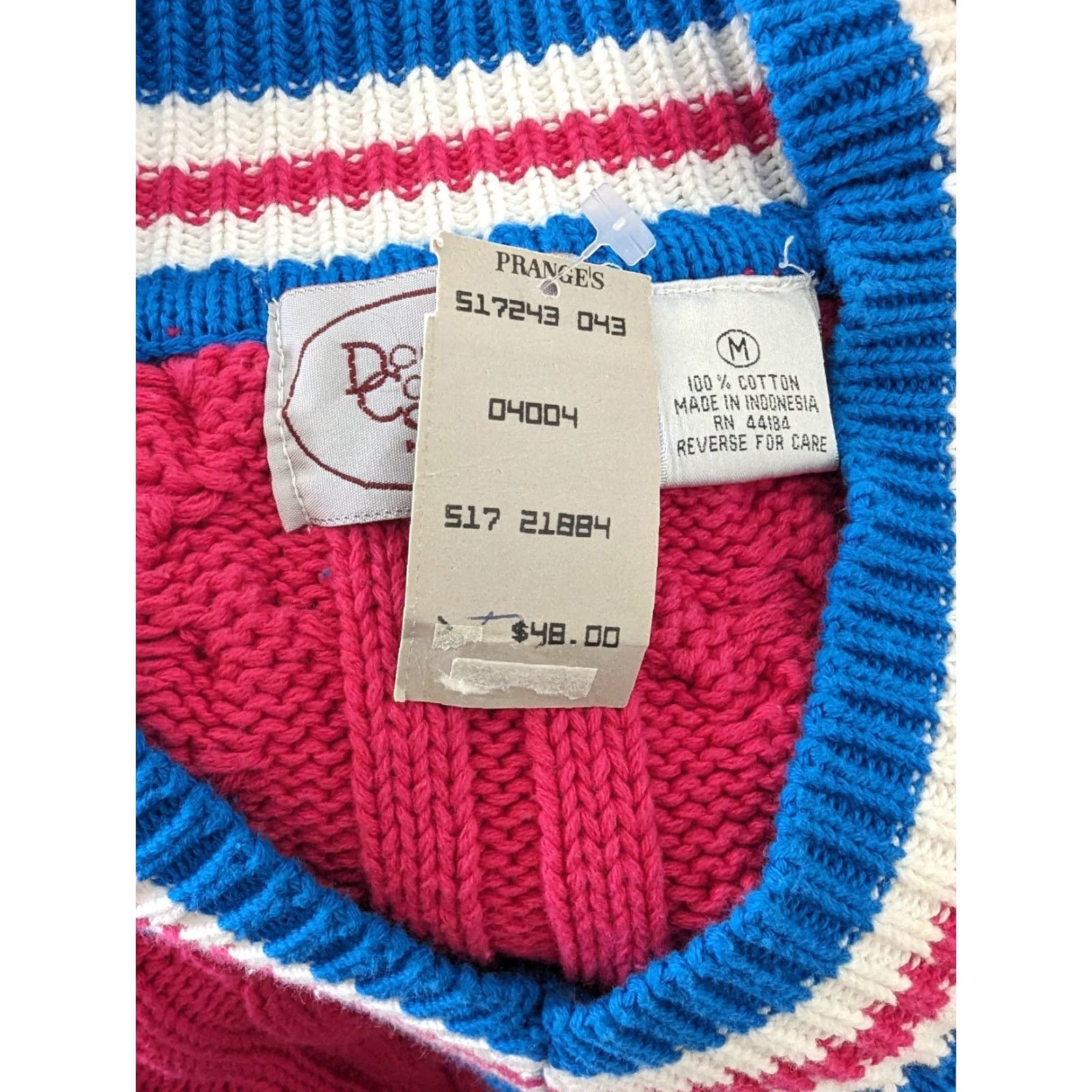 Nautica VINTAGE Pink Cable-Knit V Neck Nautical Sweater Women's Medium Cotton S12 Pullover Knit Size M / US 6-8 / IT 42-44 - 4 Thumbnail