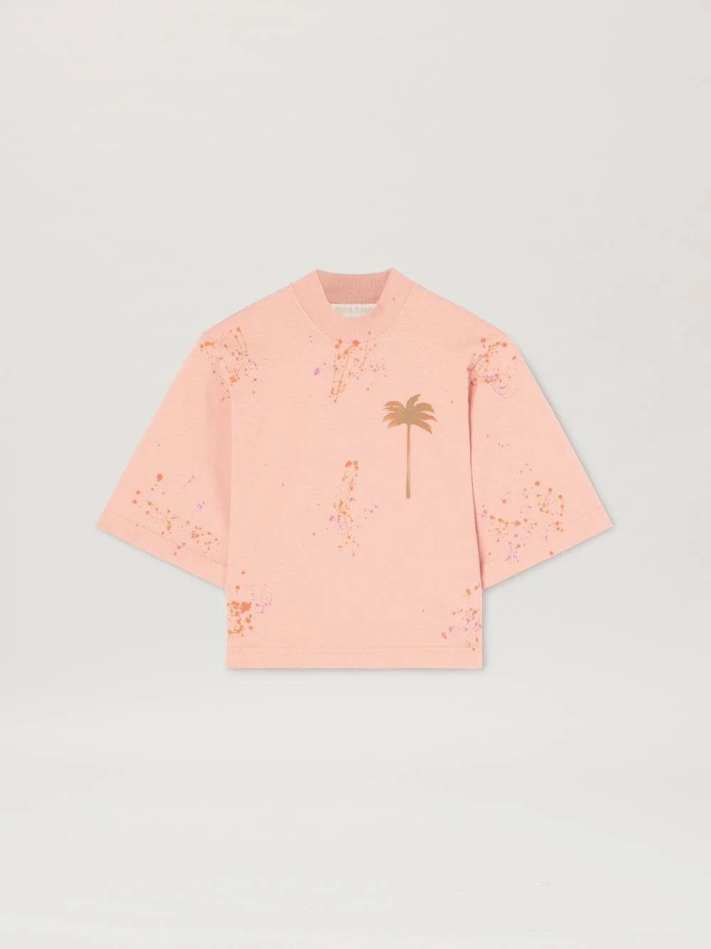 image of Palm Angels O1Mle0524 Cropped T-Shirt In Light Pink, Women's (Size XS)