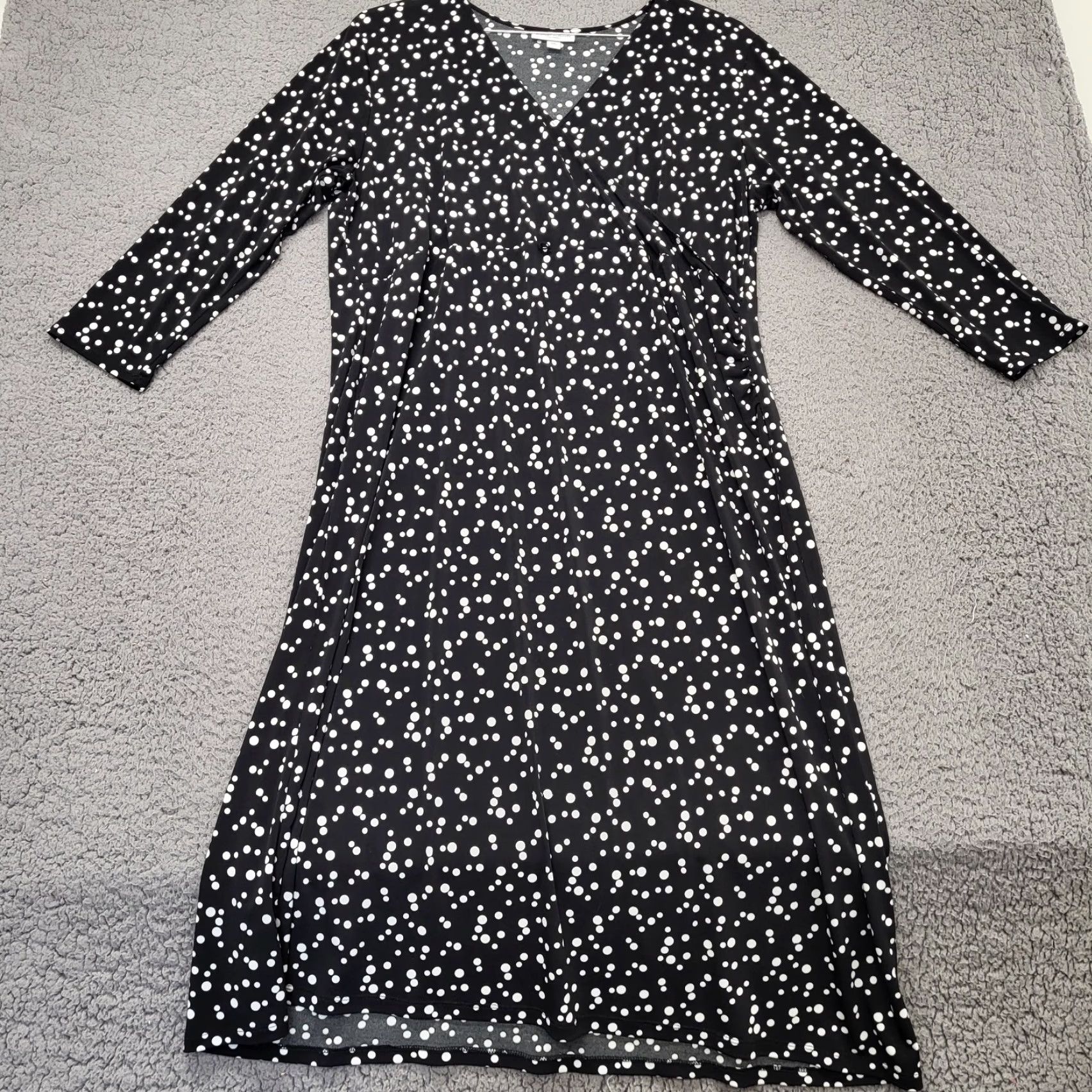 Vintage Liz Lange Maternity Wrap Dress Women's XXL Midi 3/4 Sleeve Polka Dot Black Dress (Wrap) Size XXL / US 16-18 / IT 52-54 - 4 Thumbnail