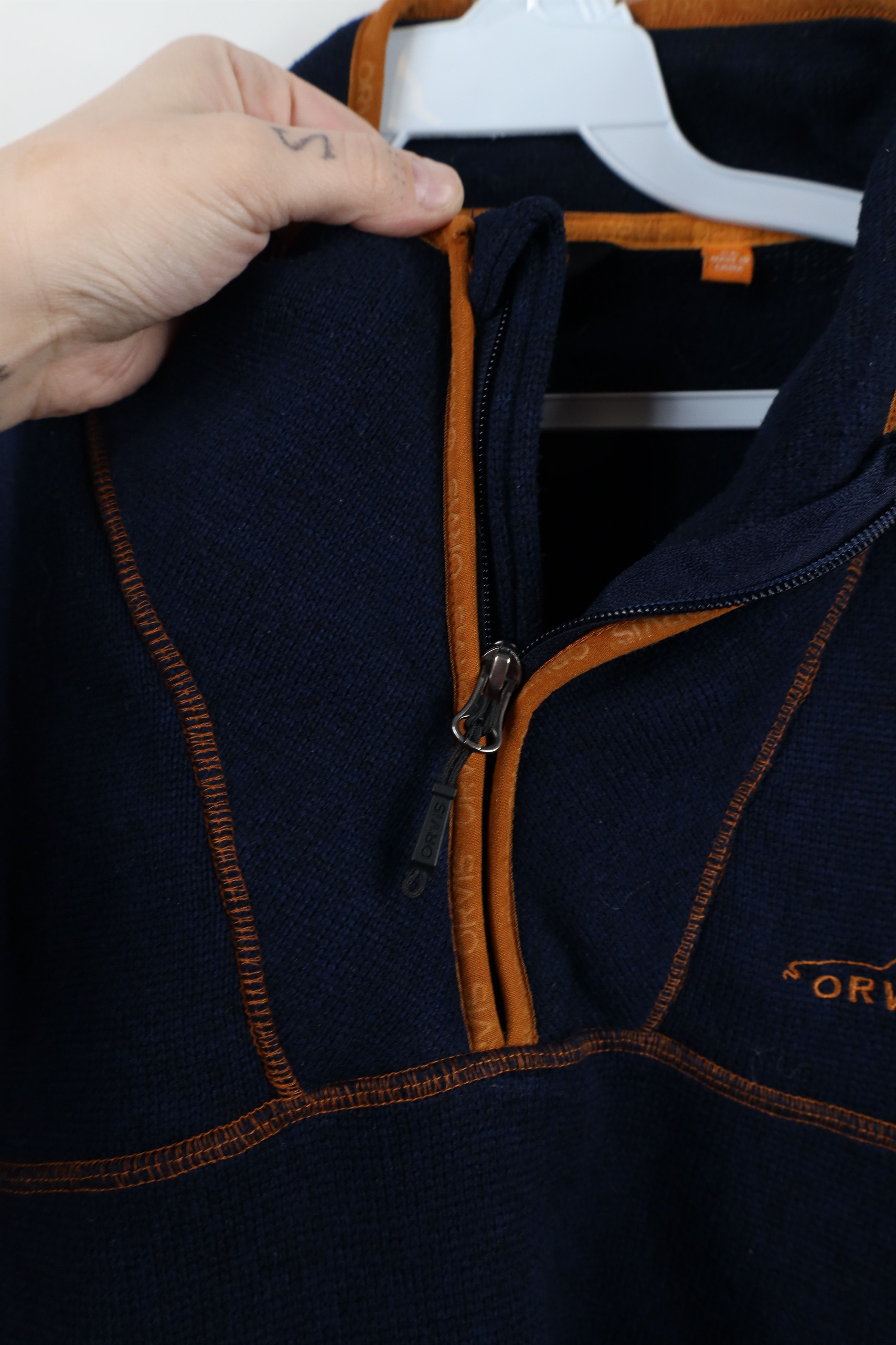 Orvis × Vintage Orvis Trout Bum Spell Out Half Zip Knit Fleece Sweater Blue Size US XL / EU 56 / 4 - 10 Thumbnail