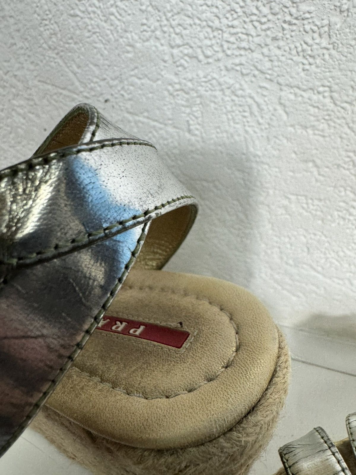 Prada Prada Linea Rossa Silver Leather Wedge Sandals Size 40.5 Size US 9 / IT 39 - 8 Thumbnail