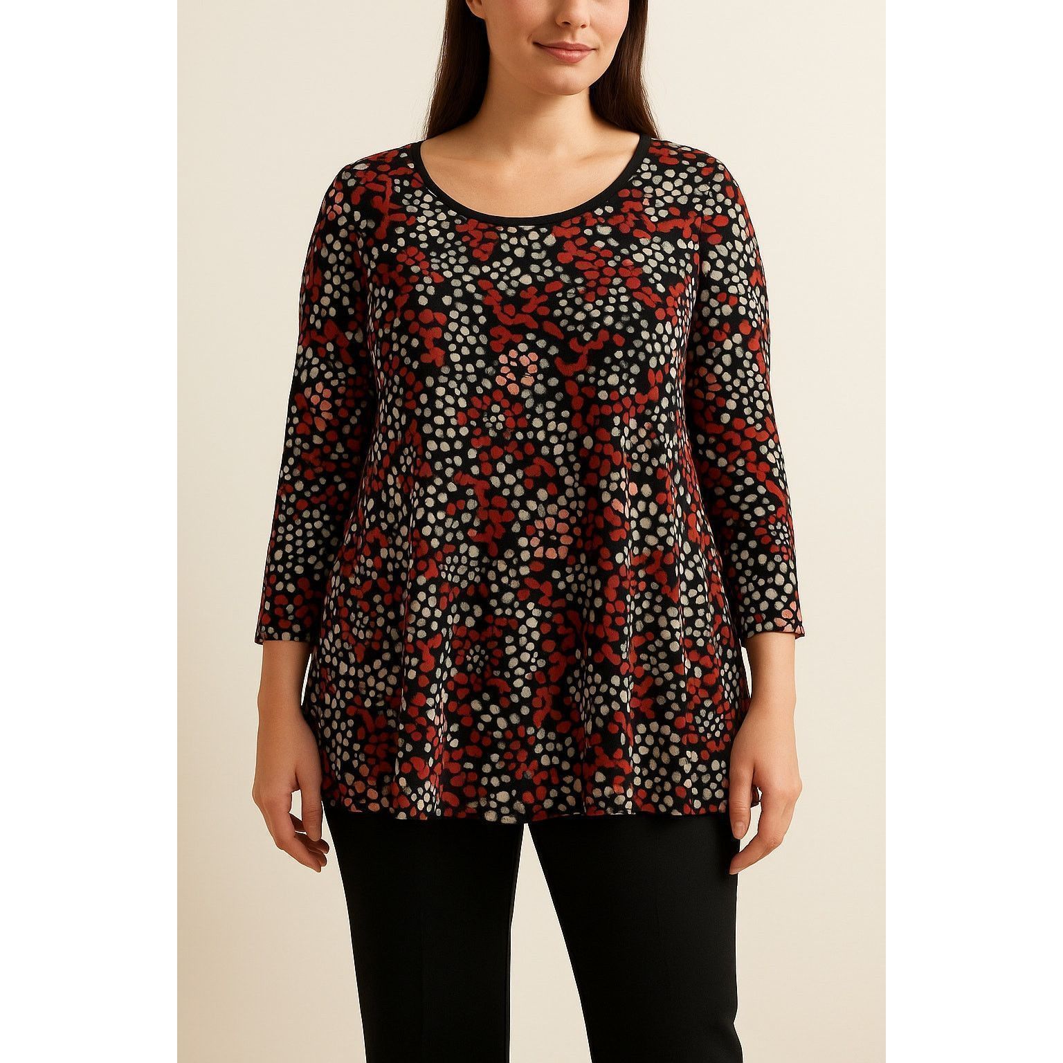 Alfani Abstract Dot & Floral Print Tunic Blouse Alfani Black Red L Size L / US 10 / IT 46 - 1 Thumbnail