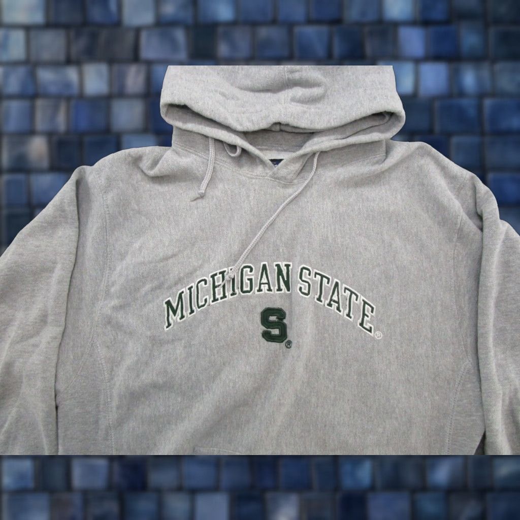 Vintage VTG Michigan State Spartans Embroidered Hoodie Sweatshirt Size L Gray Men’s NCAA Sweatshirt Hoodie Size US L / EU 52-54 / 3 - 1 Thumbnail