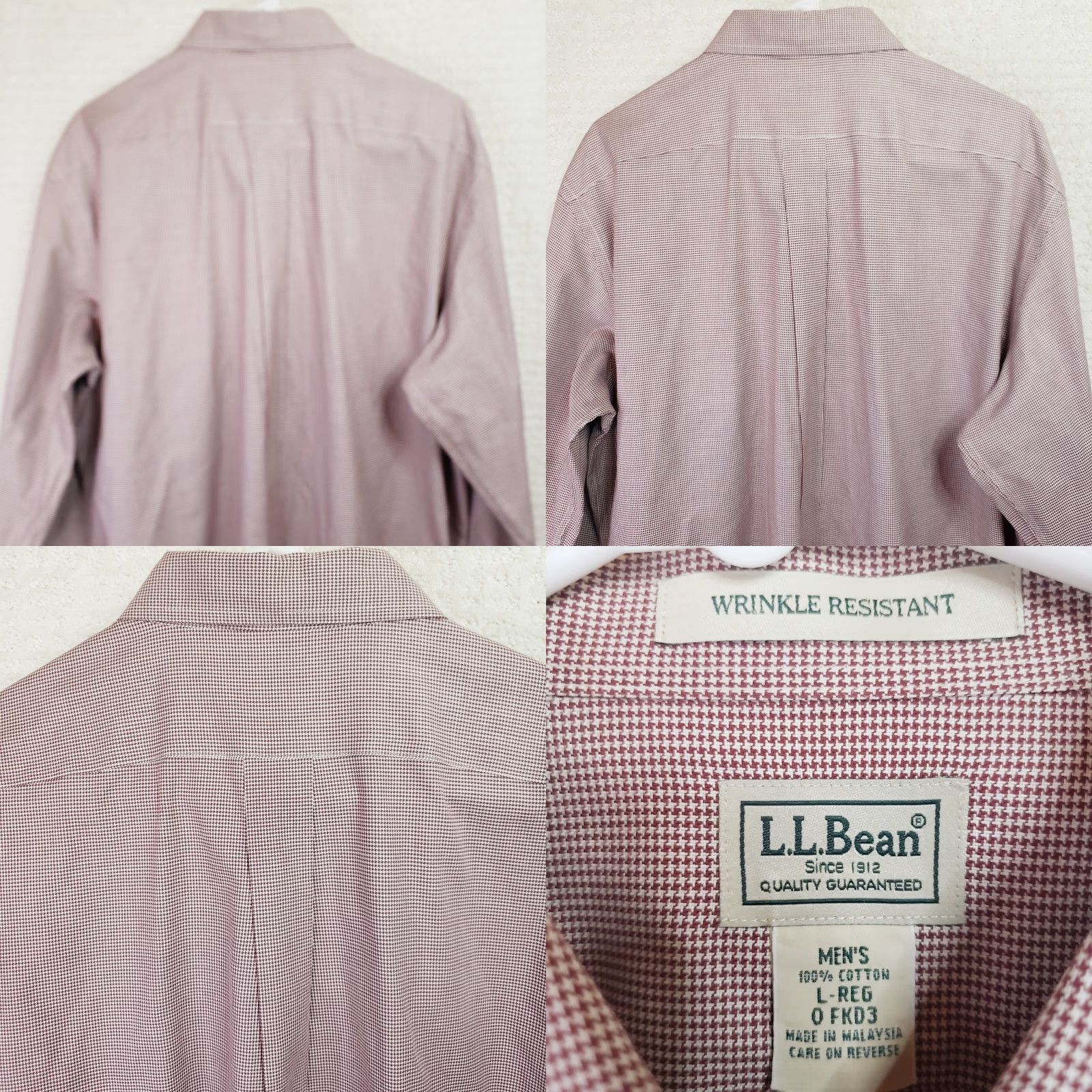 Vintage LL Bean Mens L Red Wrinkle Resistant Long Sleeve Button Up Houndstooth Shirt Size US L / EU 52-54 / 3 - 8 Thumbnail