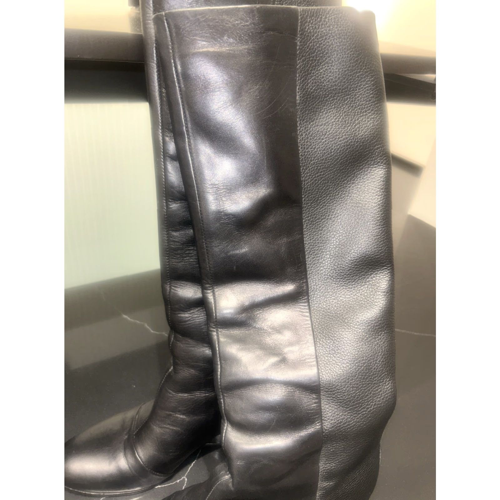 Vince Vince Madison Black Leather Wedge Boots 7 1/2 Knee Hi Lined Dress Boot Womens Size US 7 / IT 37 - 4 Thumbnail