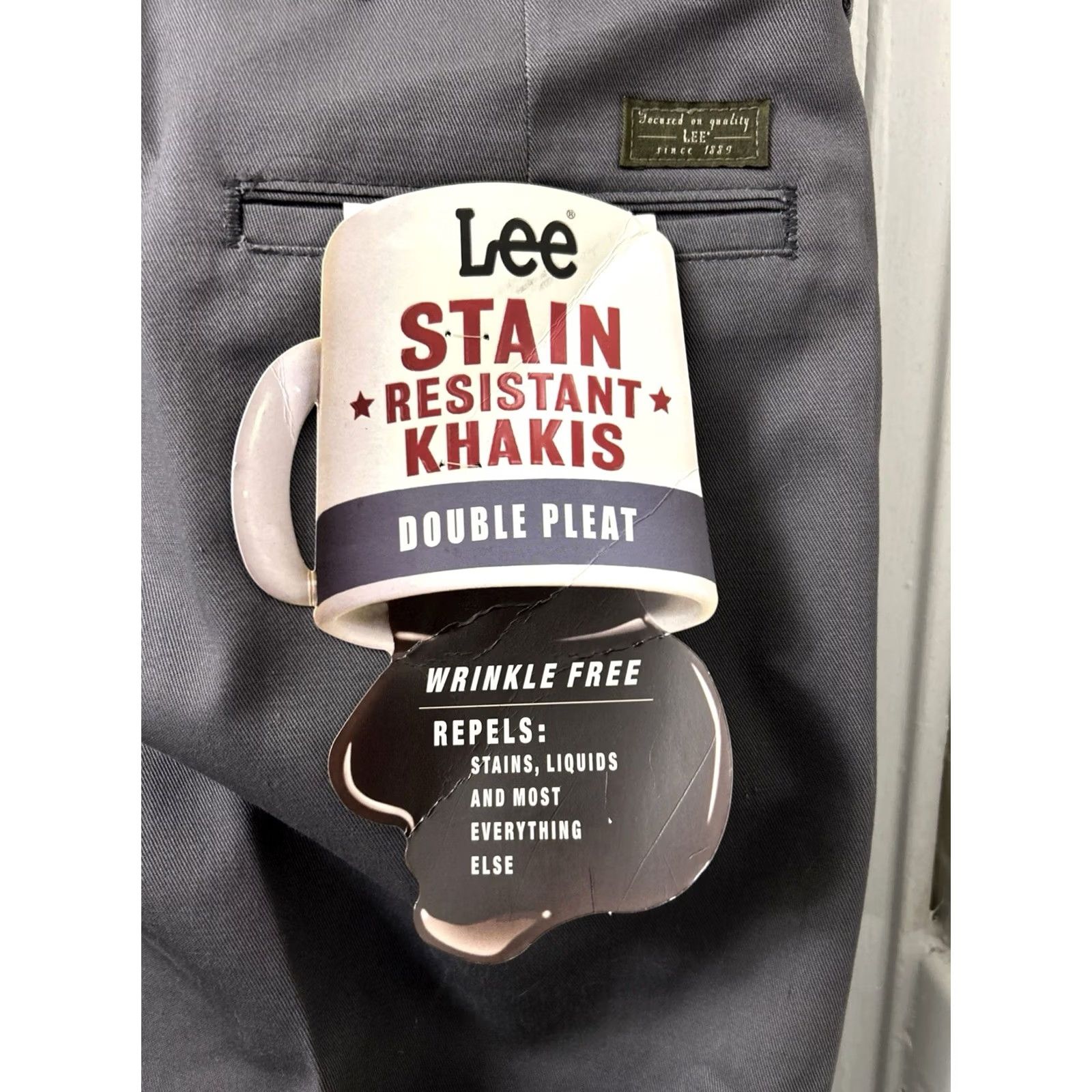 Lee Lee Khakis Pants Mens 38x34 Gray Double Pleated Wrinkle Resistant Stain Resistant Easy Care Pockets Classic Straight Casual Workwear Trousers Size US 38 / EU 54 - 4 Thumbnail