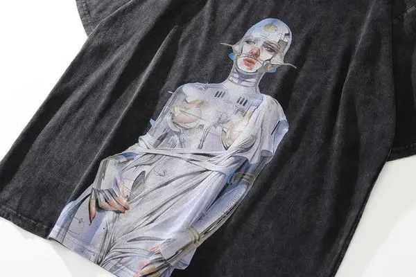 Japanese Brand Oversized T-Shirt V Robot Graphic Print Size US L / EU 52-54 / 3 - 1 Thumbnail