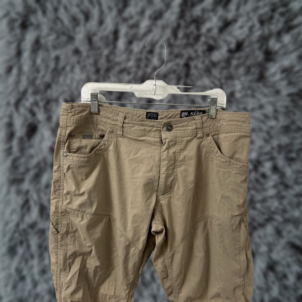 Vintage KÜHL Rydr Pants Mens 36x29 Tan Khaki Flat Front 5-Pocket Canvas Stretch Outdoor Hiking Casual Workwear Regular Fit Size US 36 / EU 52 - 1 Thumbnail