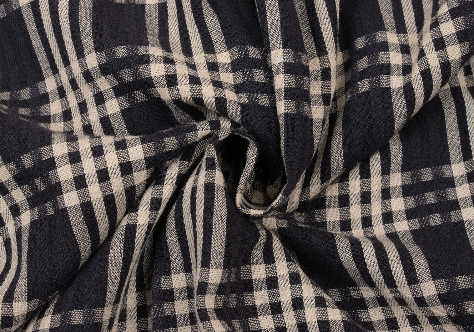 Issey Miyake Cotton Check Band Collared Shirt in Black Cream, M Size US M / EU 48-50 / 2 - 18 Thumbnail