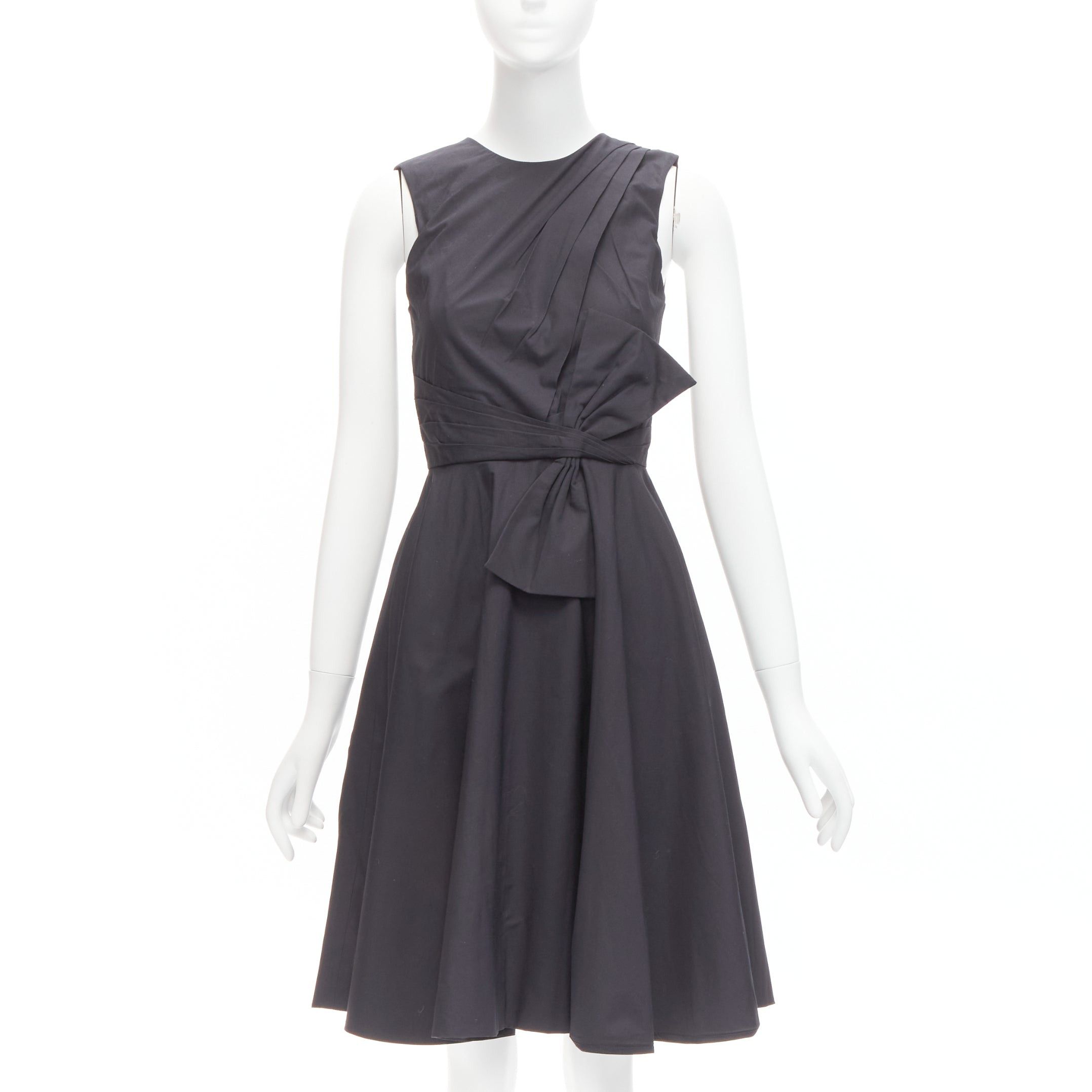 Prabal Gurung PRABAL GURUNG black cotton bow detail high waist silk lined fit flared dress US0 XS Size XS / US 0-2 / IT 36-38 - 1 Thumbnail