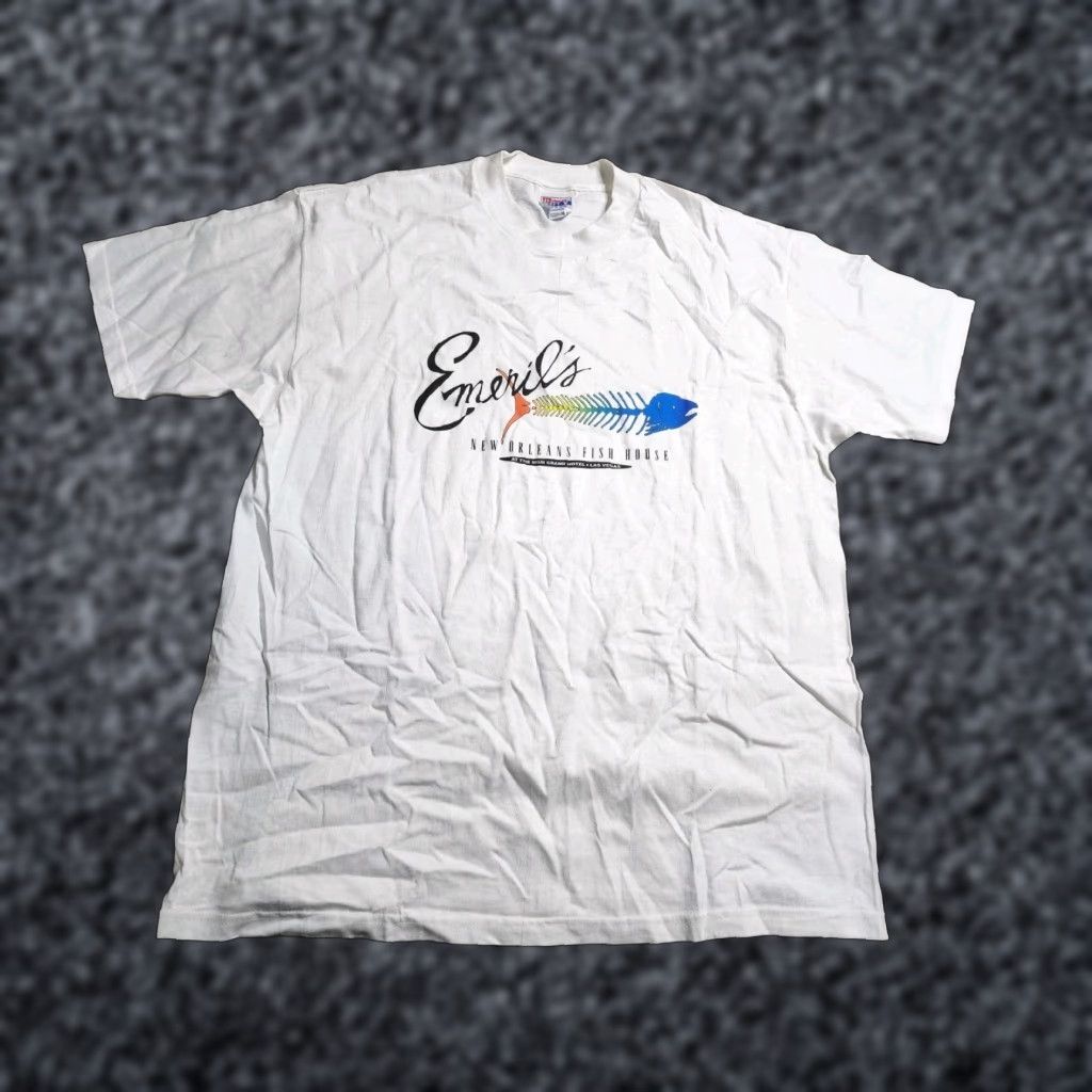 Gildan VINTAGE Emeril Lagasse Fish House T Shirt Mens XL White 90s Double-Sided MGM Grand Las Vegas Shirt Size US XL / EU 56 / 4 - 1 Thumbnail