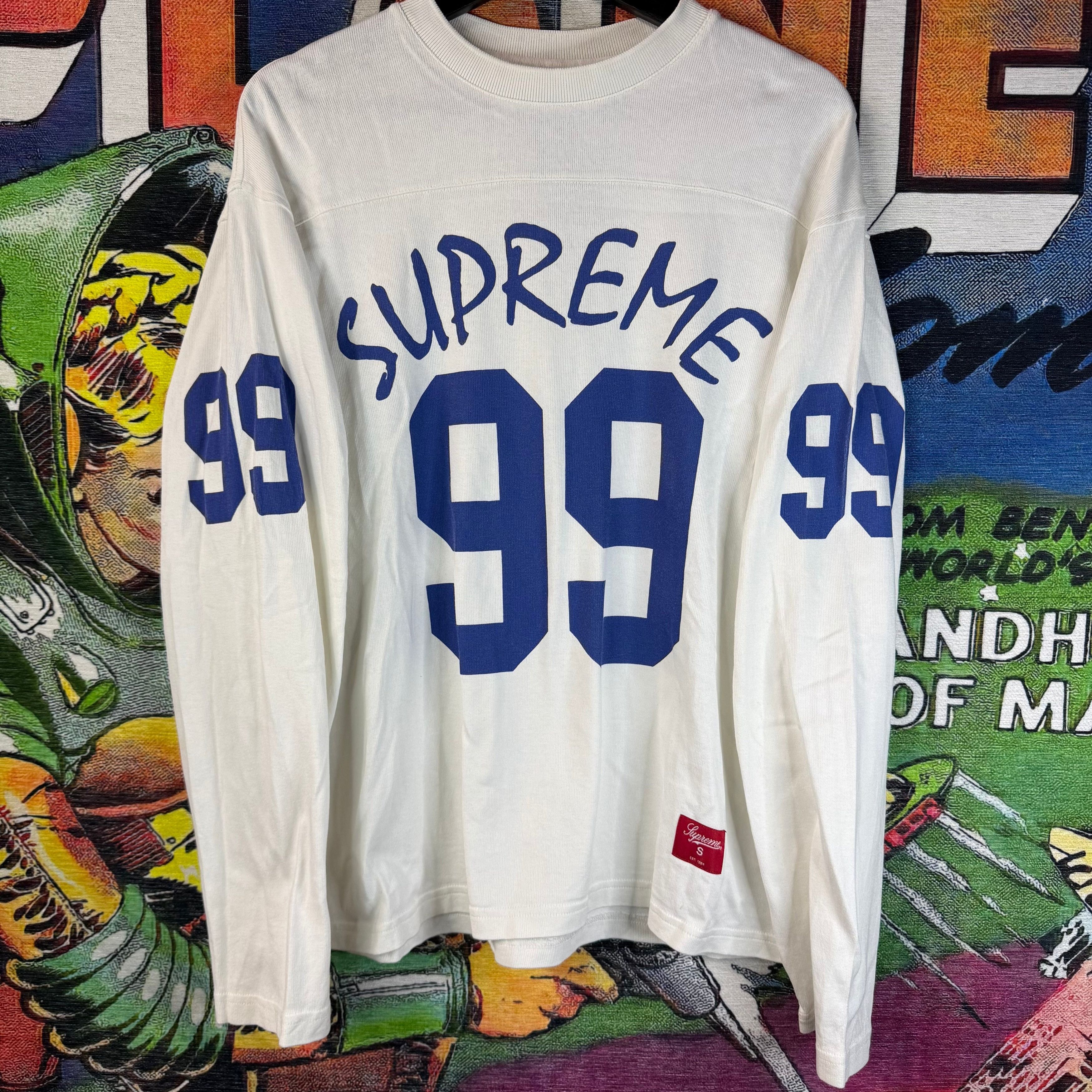 Supreme Supreme 99 L/S Football Top FTP Large White Blue | Grailed