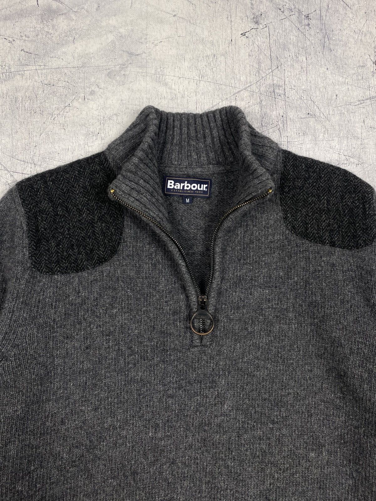 Barbour Barbour Wool Half Zip Sweater Elbow Patch Knit Grey Size M Size US M / EU 48-50 / 2 - 5 Thumbnail