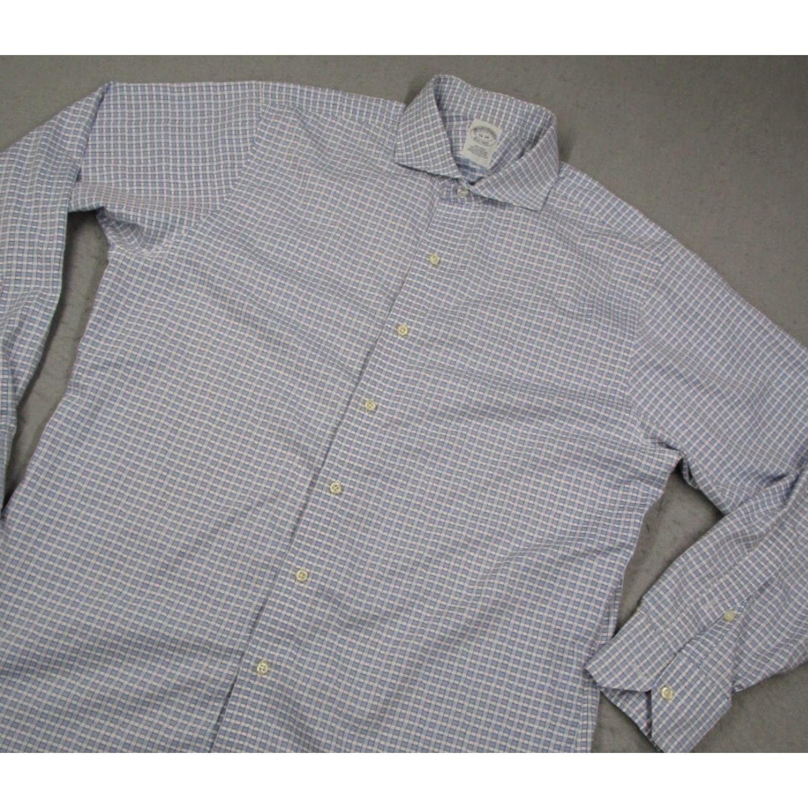 Brooks Brothers Brooks Brothers Dress Shirt Mens 16 34 Blue Check Button Up Supima Non Iron Work Size 34R - 2 Thumbnail