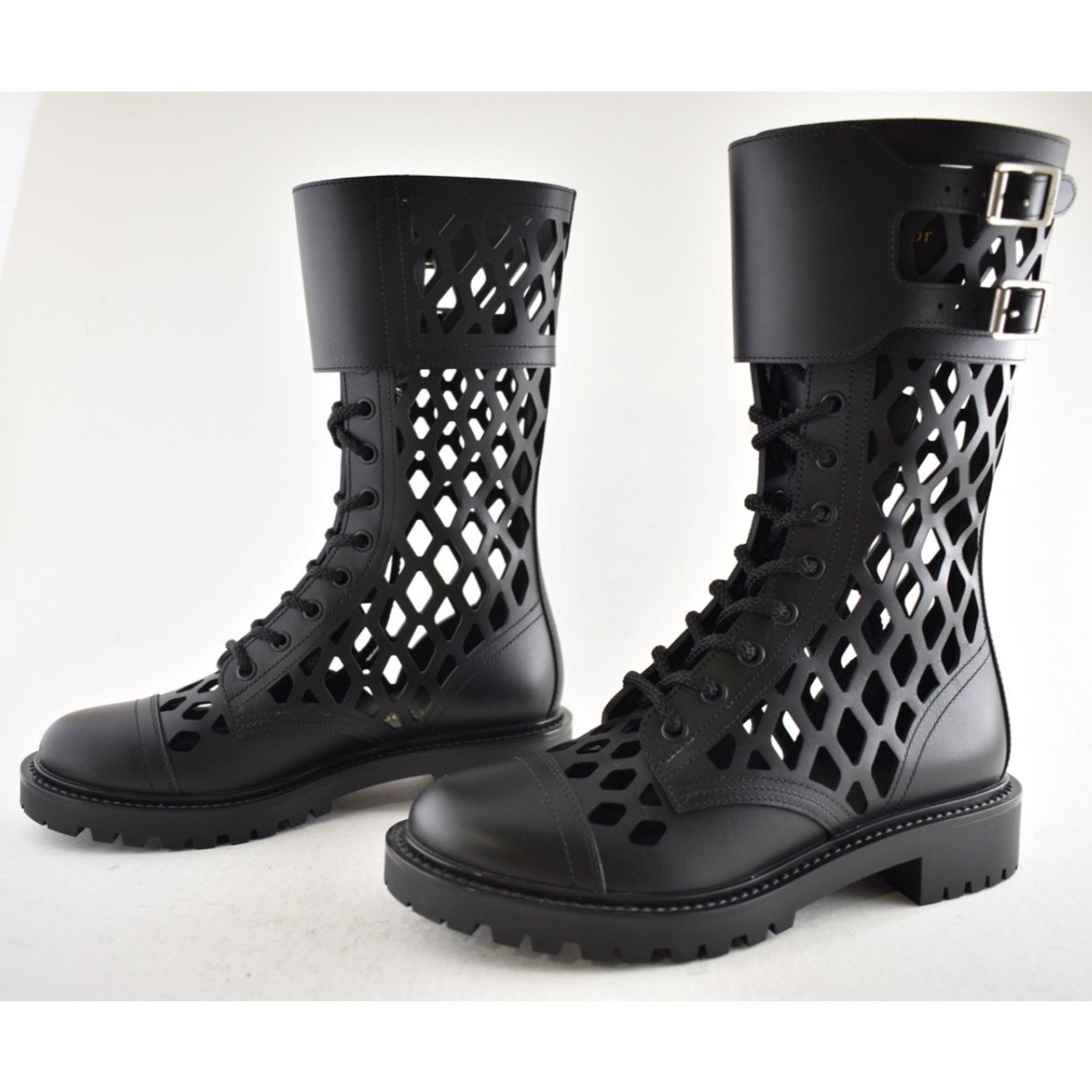 Dior Dior D-Trap Black Leather Cut Out Military Combat Lace Up Size US 6 / IT 36 - 14 Thumbnail