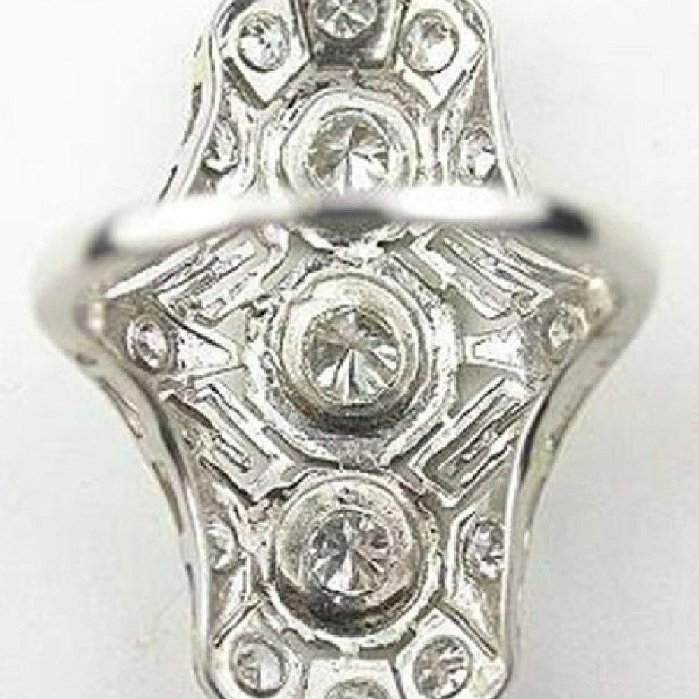 Designer Vintage 925 Sterling Silver European Cut Art Deco Ring Size ONE SIZE - 3 Thumbnail