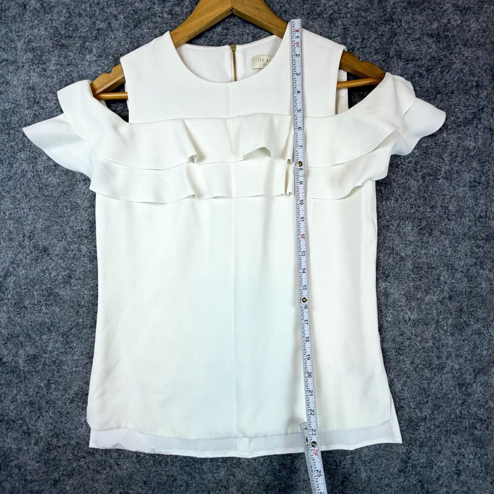 Ted Baker Ted Baker Hopee Ruffle Top Womens 1 White Office Siren Size XS / US 0-2 / IT 36-38 - 3 Thumbnail
