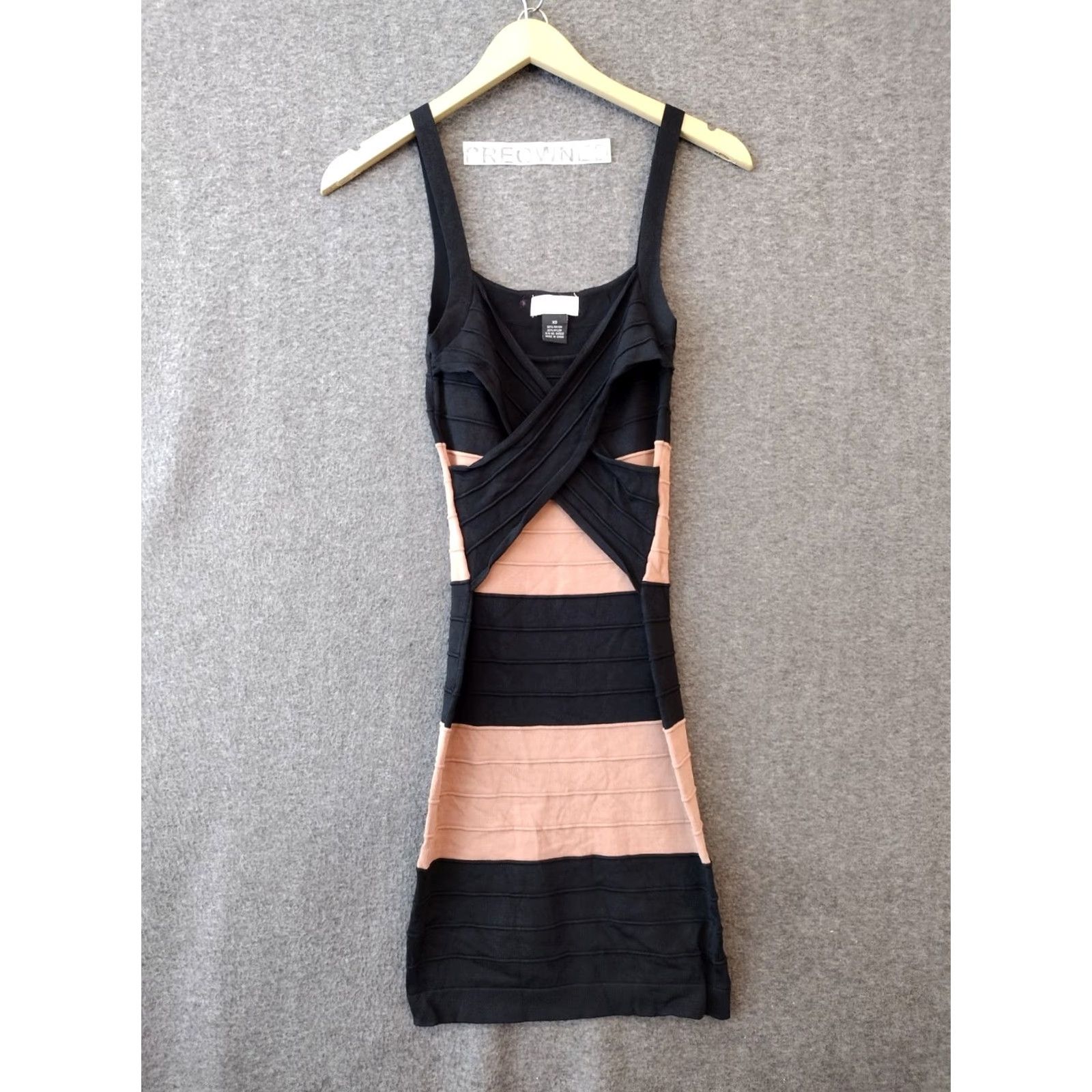 Vintage Lola Women's Bodycon Sleeveless Pencil Dress Overlap Back Striped XS Black and White Size XS / US 0-2 / IT 36-38 - 2 Thumbnail