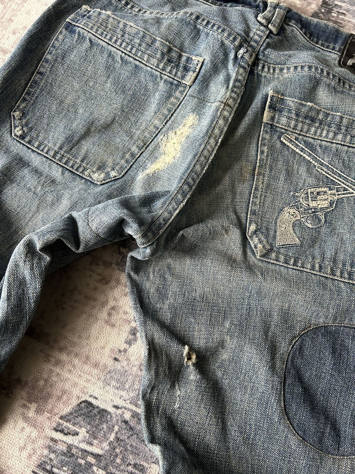 If Six Was Nine Roar Double Guns Distressed Jeans Size US 31 - 17 Thumbnail