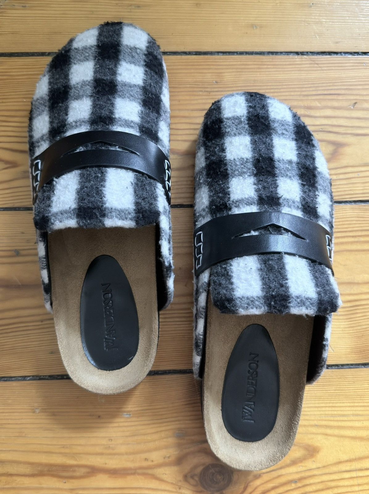 JW Anderson check leather mules in black & white Size 41 UK8