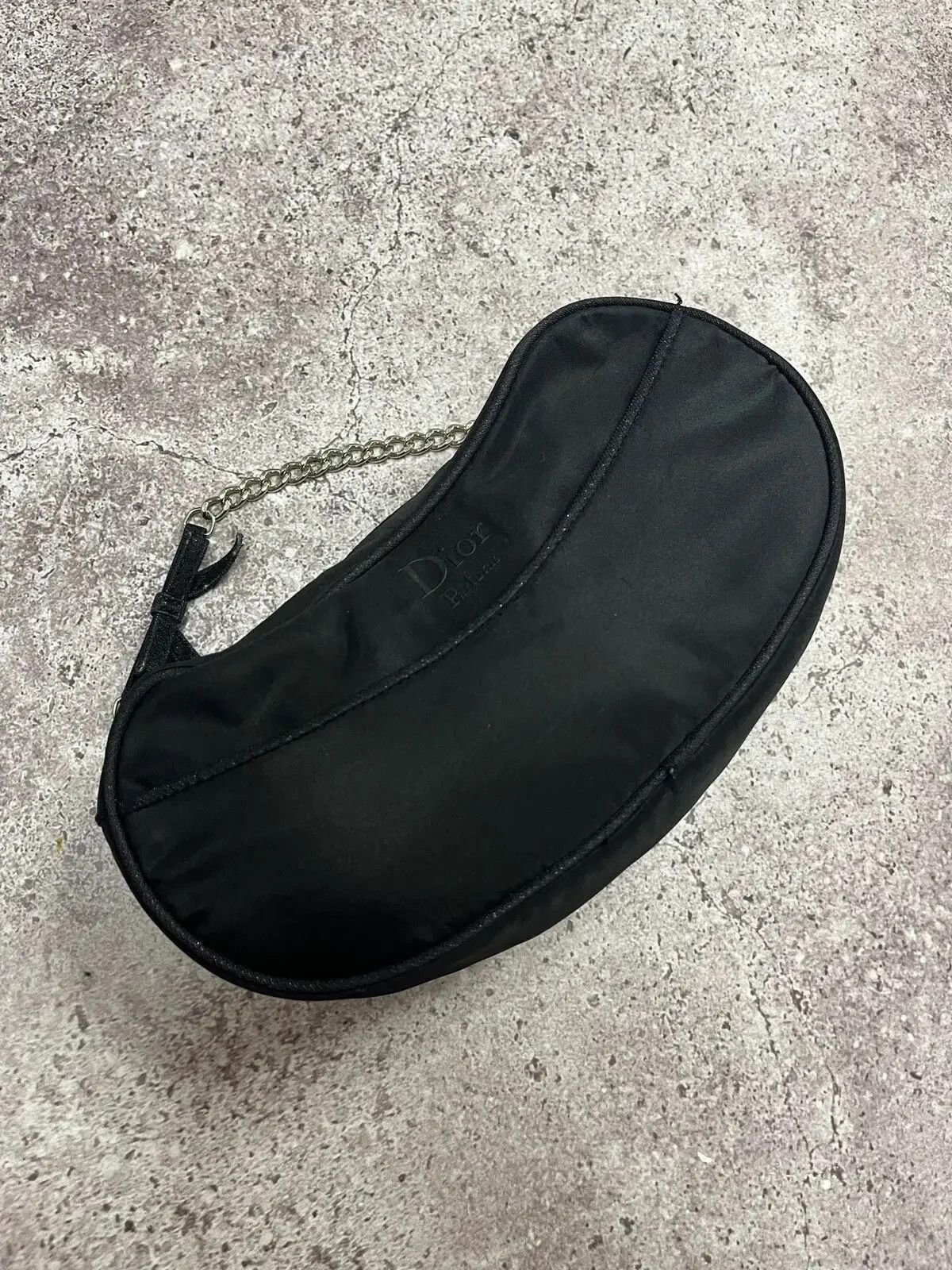 Vintage Dior Parfums Black Satin Mini Bag Chain Strap Y2K