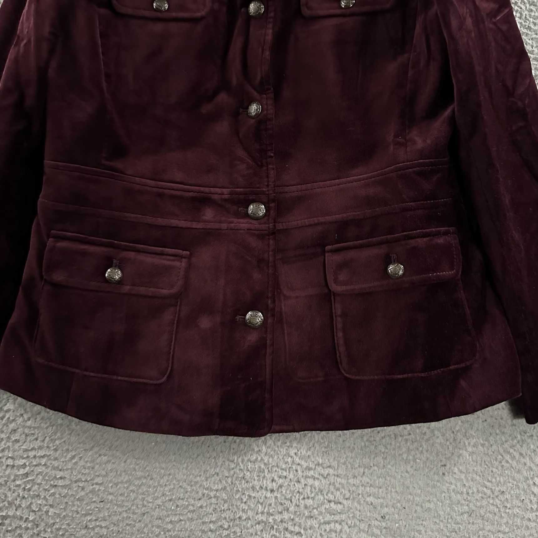 Talbots Talbots Blazer Burgundy 6P Petite Velvet Lined Cotton Military Style Women’s Jacket Lined Button A-Line Basic Jacket Size M / US 6-8 / IT 42-44 - 3 Thumbnail