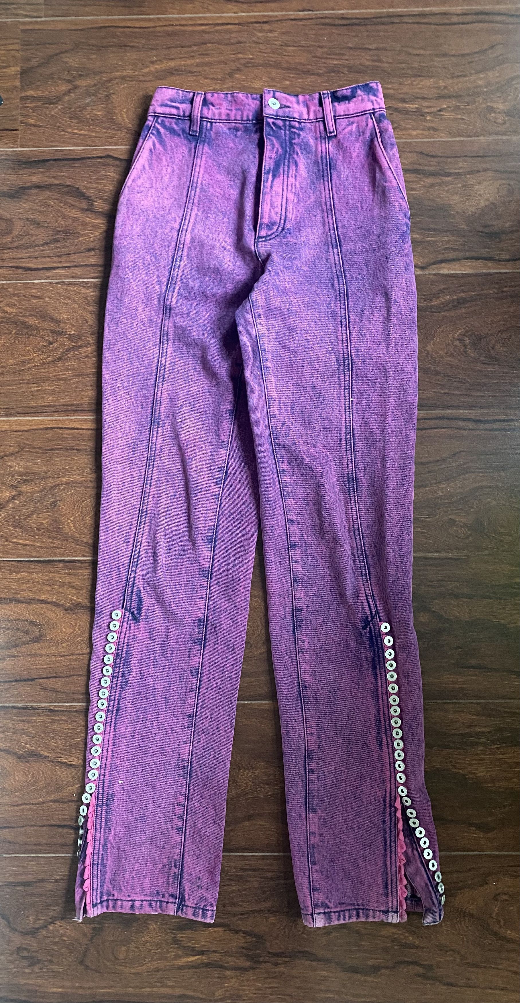 image of Yproject Multi Buttons Slit Hems Jeans in Acid Purple, Women's (Size 24)