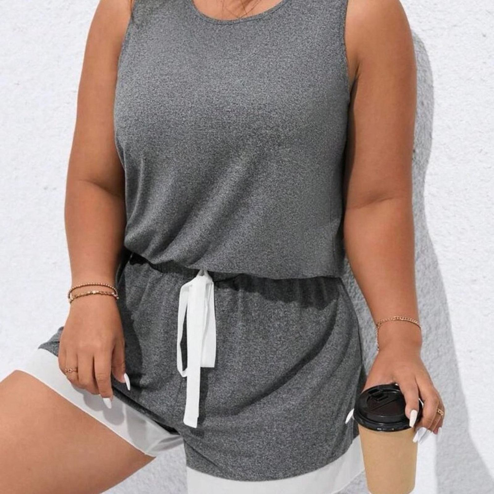 Other Lune Two Tone Tank Top & Drawstring Waist Shorts Dark Grey M Size 33" - 2 Thumbnail