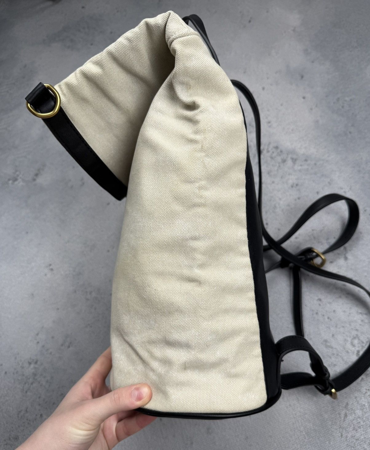 Pinko Pinko Beige Canvas Leather Roll Top Backpack Gold Hardware Size ONE SIZE - 4 Thumbnail