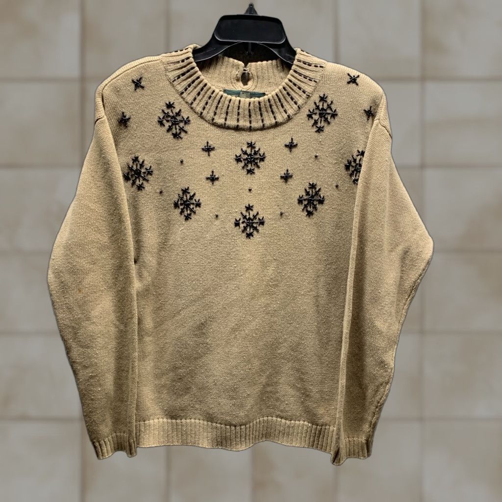 Orvis VINTAGE Orvis Sweater Womens Large Brown Cotton Ramie Knit Sequins Ladies Size L / US 10 / IT 46 - 1 Thumbnail