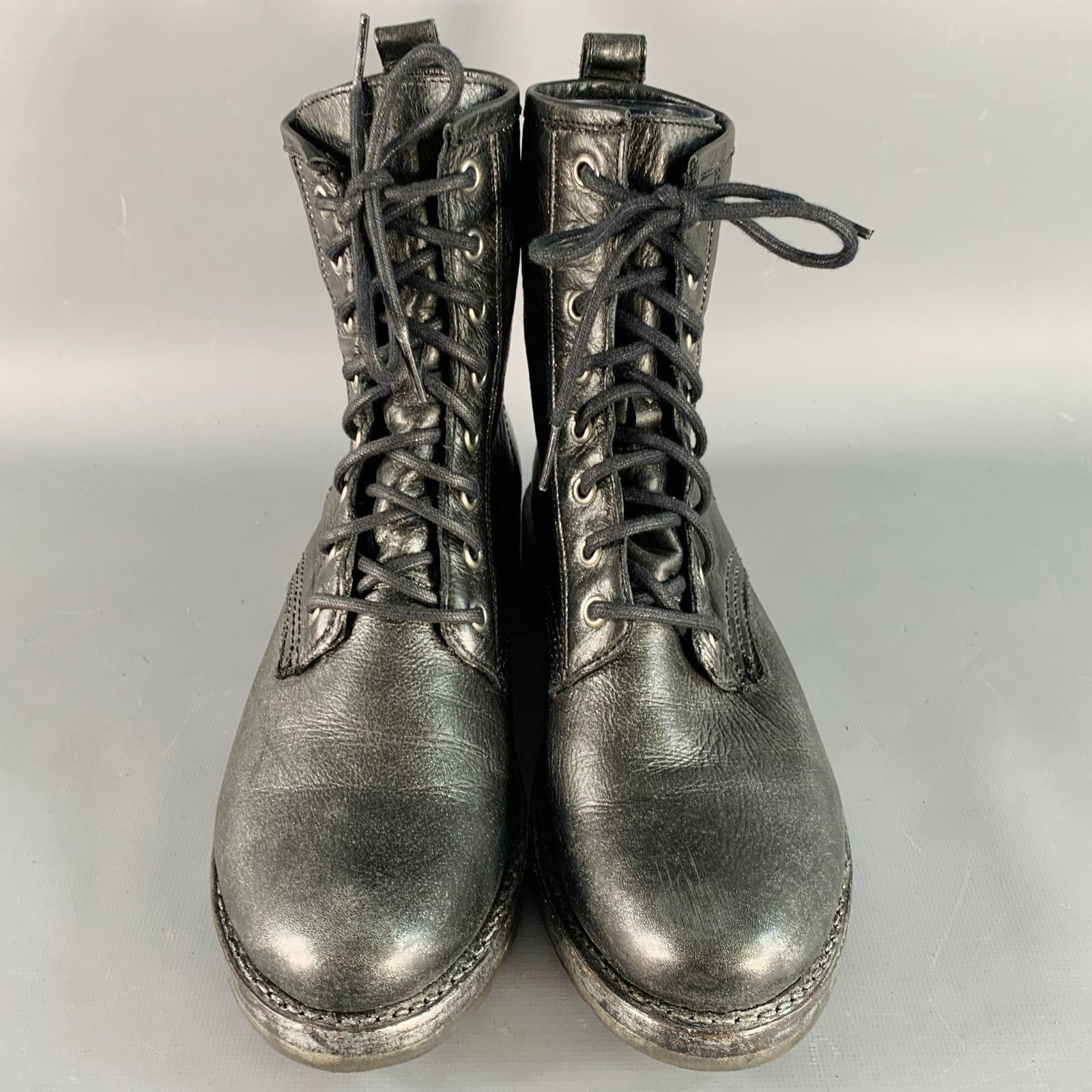 Frye FRYE Size 7 Black Silver Leather Metallic Lace-Up Boots Size US 7 / IT 37 - 4 Thumbnail