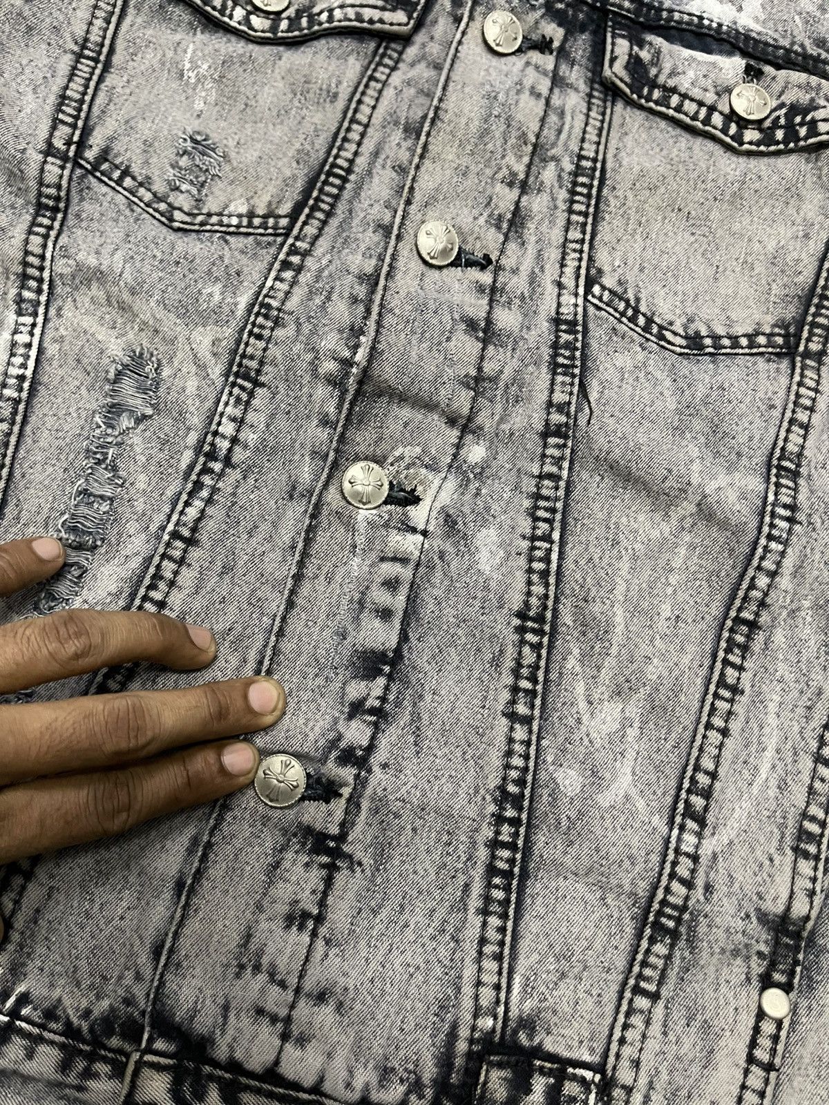 In The Attic 2000s IN THE ATTIC MUDWASH DISTRESSED DENIM BIKER JACKET Size US M / EU 48-50 / 2 - 8 Thumbnail