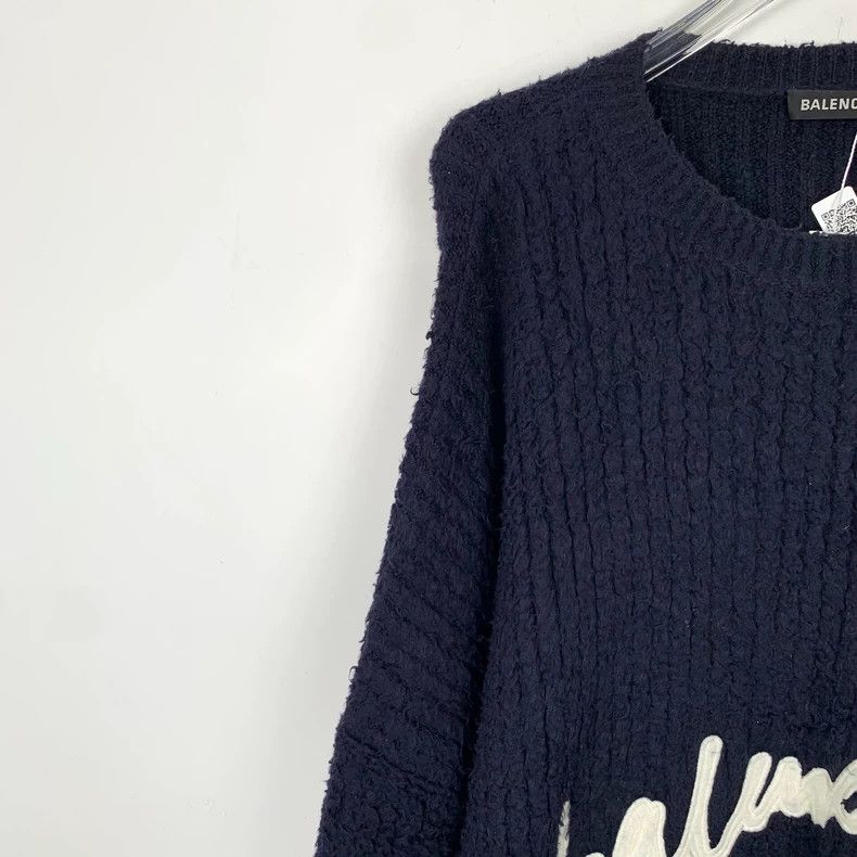 Balenciaga Balenciaga Navy logo monogrammed cotton crewneck long-slee Size XS / US 0-2 / IT 36-38 - 3 Thumbnail