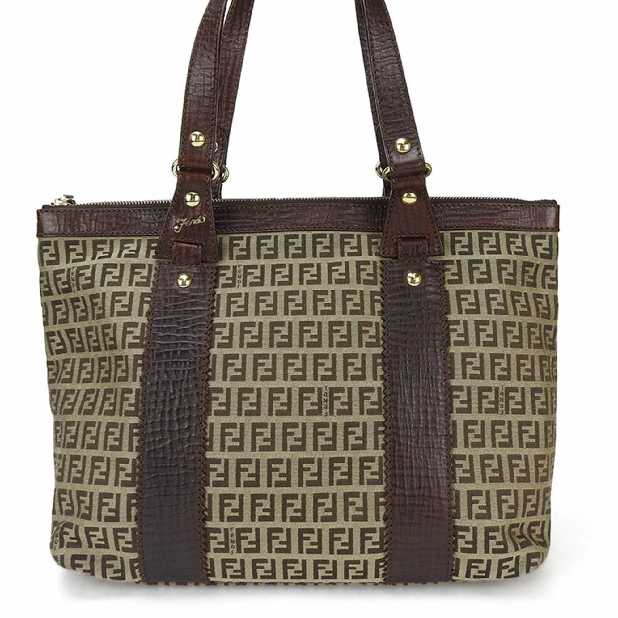 image of Fendi Tote Bag Zucchino Fendi 8Bh179 Canvas Leather Ladies Tote Bag Zucca Brown, Women's
